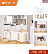 Wooden Freestanding Foldable Pet Gate 24 Inch 4 Panels White