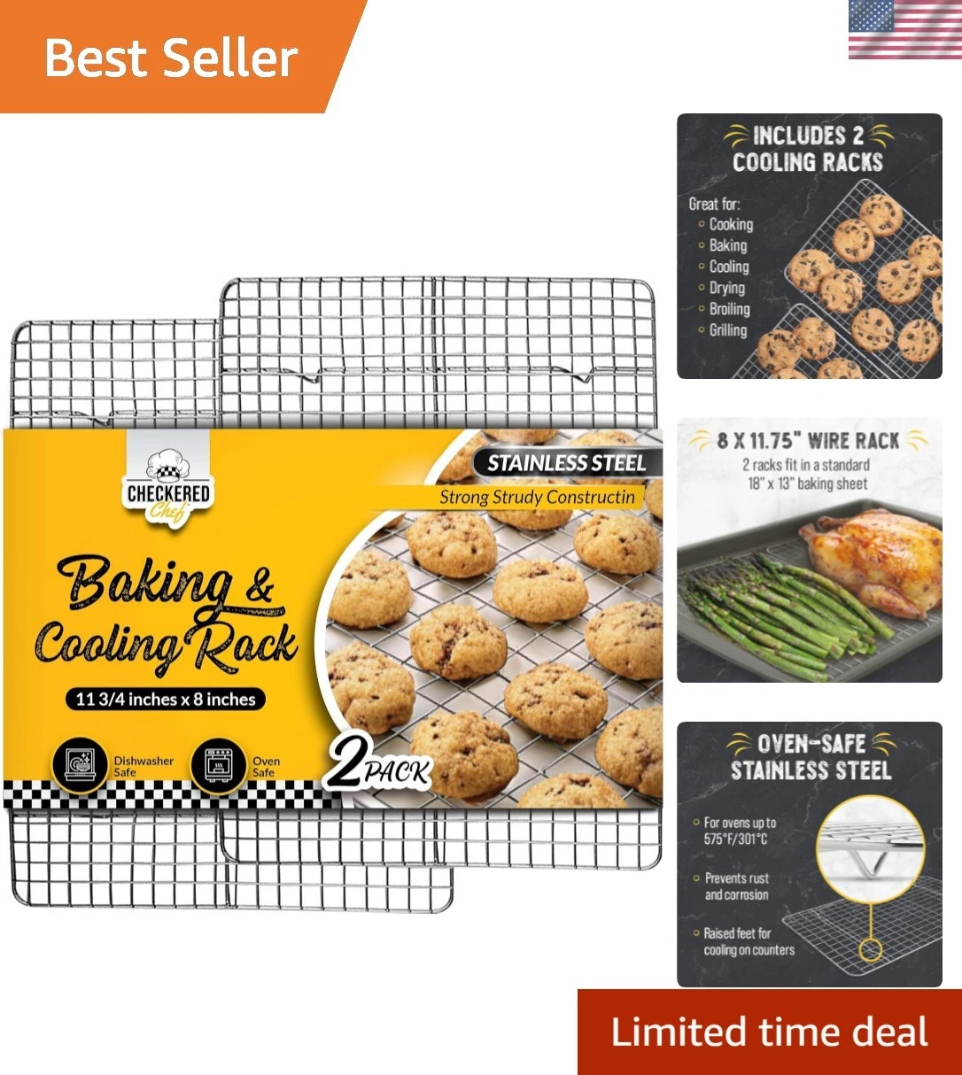Cooling Rack for Cooking and Baking - 8” x 11 ¾" Set of 2 Stainless Steel, Ov...
Opens in a new wind