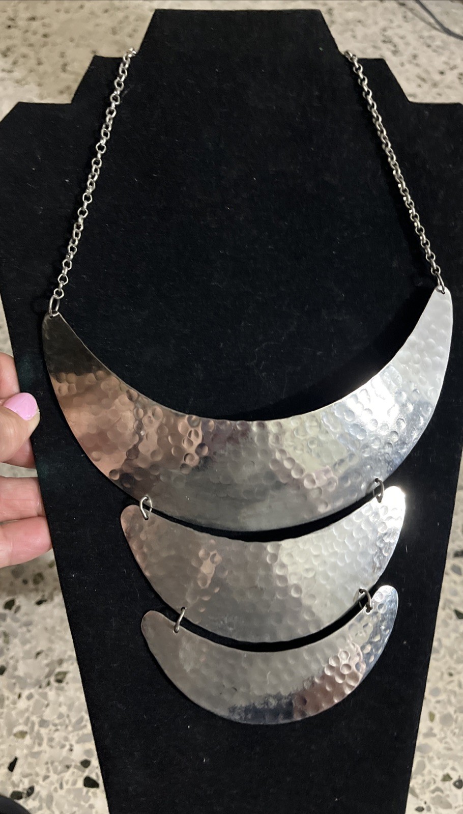 Torque Statement Necklace Silver Tone Hammered Bo… - image 3