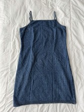 Vintage Old Navy Denim Mini Shift Dress 14 Blue Spaghetti Straps Summer Y2K 90s