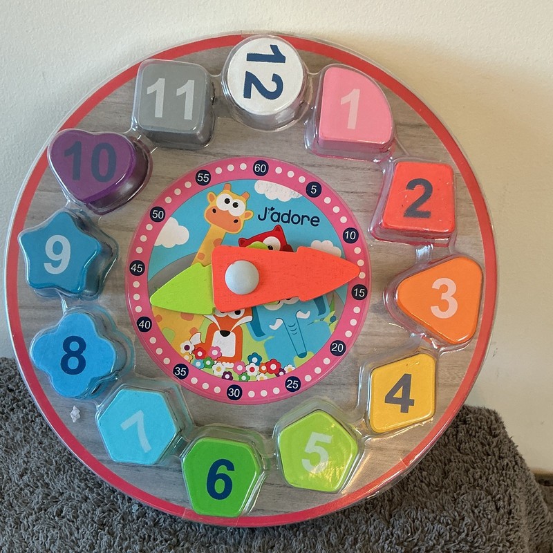 J’adore Wooden Time Telling Learning Clock Toy w/ Number Blocks 820032