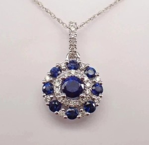 Authentic 2.50Ct Round Simulated Blue Sapphire Women's Halo Pendant 14k White Gold Plated