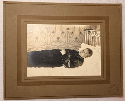 Professional Antique Post Mortem Photo of Middle Aged Woman Laying on Bed