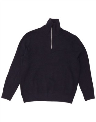 Marks & Spencer Herren Zip Neck Pullover Sweater XL Navy Blau Baumwolle NF15