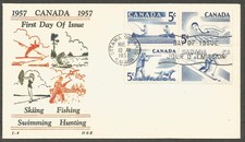1957 FDC First Day Cover 5c Sports Block #365-8 Ottawa Ontario H&E Cachet