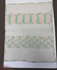 Vintage 80s Handmade Crocheted Baby Blanket 40  x 48  Unisex Pastels