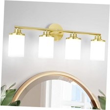 Modern 4-Light Vanity Light Fixtures with Frosted Glass, 4 Light Brass Gold