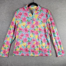 Gottex Rash Guard Pullover Womens Large Long Sleeve Half Zip Swim Floral