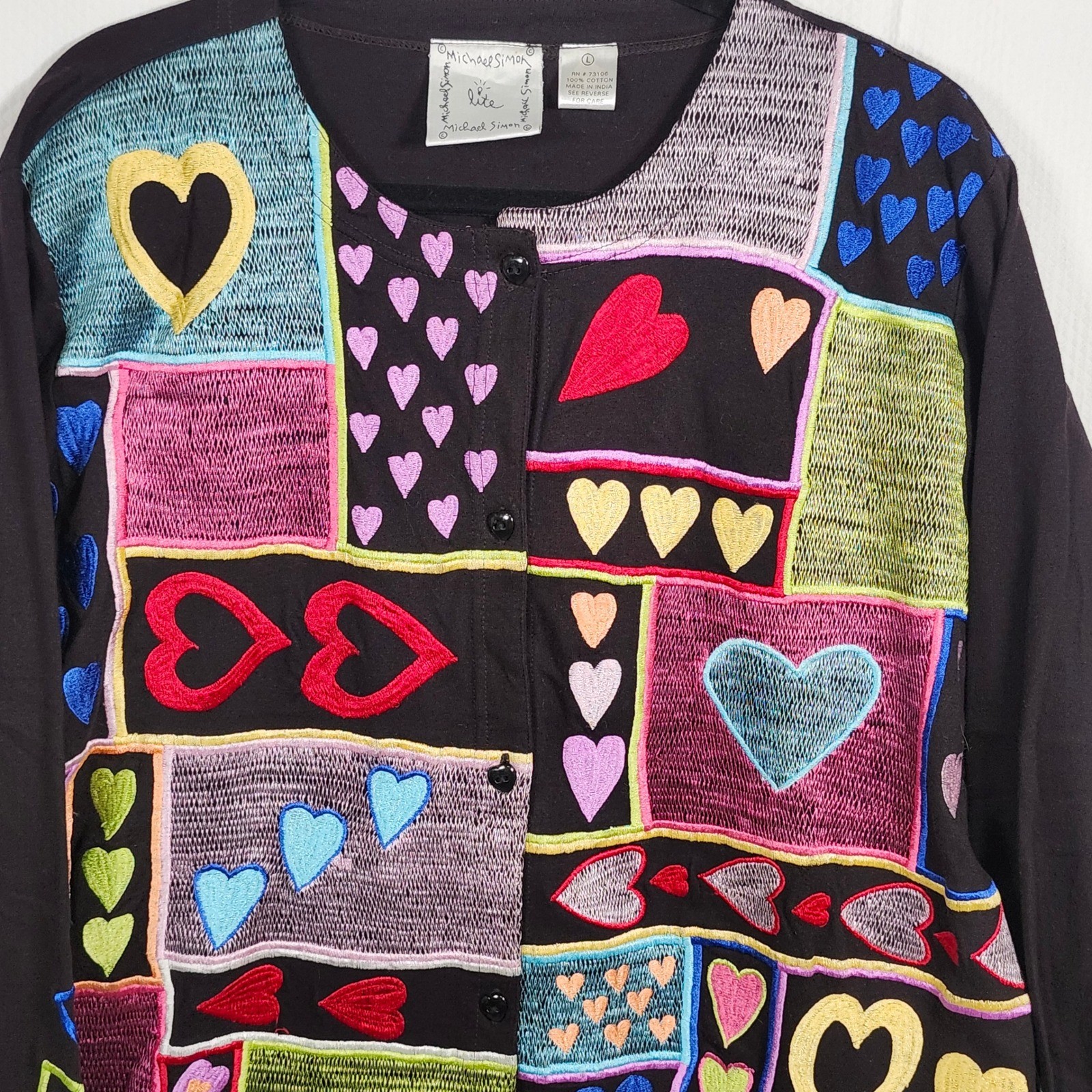 Michael Simon Lite Patchwork Heart Embroidered Bu… - image 5