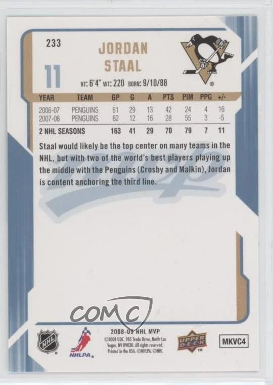 2008-09 Upper Deck MVP Jordan Staal #233 - Image 2 of 2