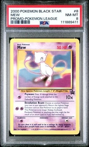 -2000 POKEMON PROMO BLACK STAR POKEMON LEAGUE #8 MEW PSA 8