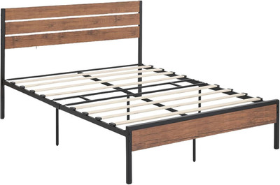 Queen Bed Frame with Wood Headboard & Under Bed Storage, No Box Spring