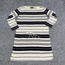 Ralph Lauren Dress Womens Small Navy White Striped Cotton Long Sleeve Drawstring