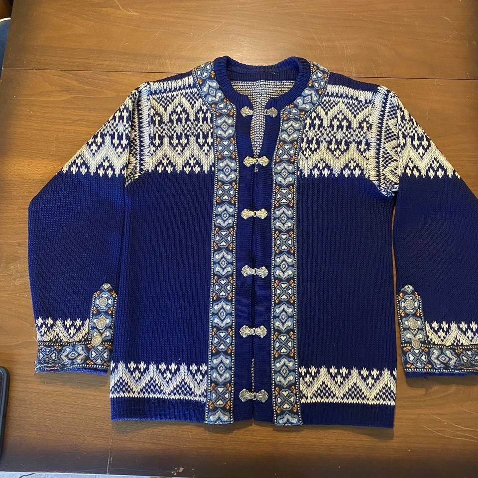 винтажный NORDSTRIKK Норвегия нордический шерсти металлический застежки кардиган свитер большой - Изображение 2 из 4