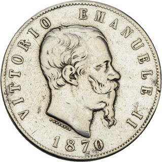 PRAGER: Italien Vittorio II. 5 Lire 1870 Silber [1857] #k