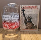 Vtg 1976 Bicentennial Coca Cola Glass Pitcher & Leadership Bicentennial Cookbook