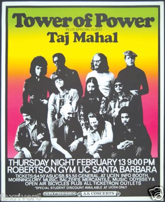 TOWER OF POWER / TAJ MAHAL Concert Flyer / Handbill Santa Barbara 1970s reprint