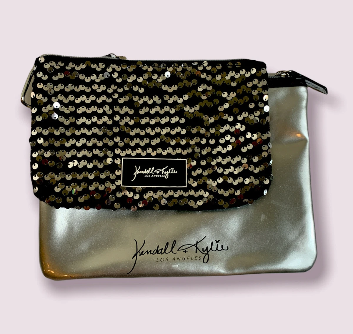 Kendall Kylie Makeup Bag Travel Pouches 2 Piece Sequins Silver