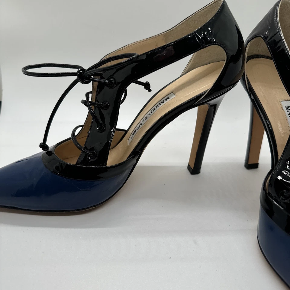 Manolo Blahnik Patent Leather Colorblock Pattern D'Orsay Pumps Size 38 - Image 3 of 4