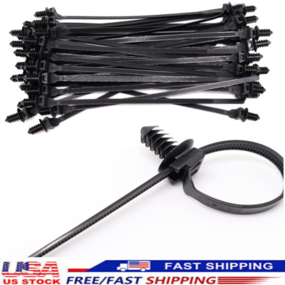 100 Push Mount Zip Ties, Cable Zip Tie Black Wire Tie with Push Pin Fir Tree Zip