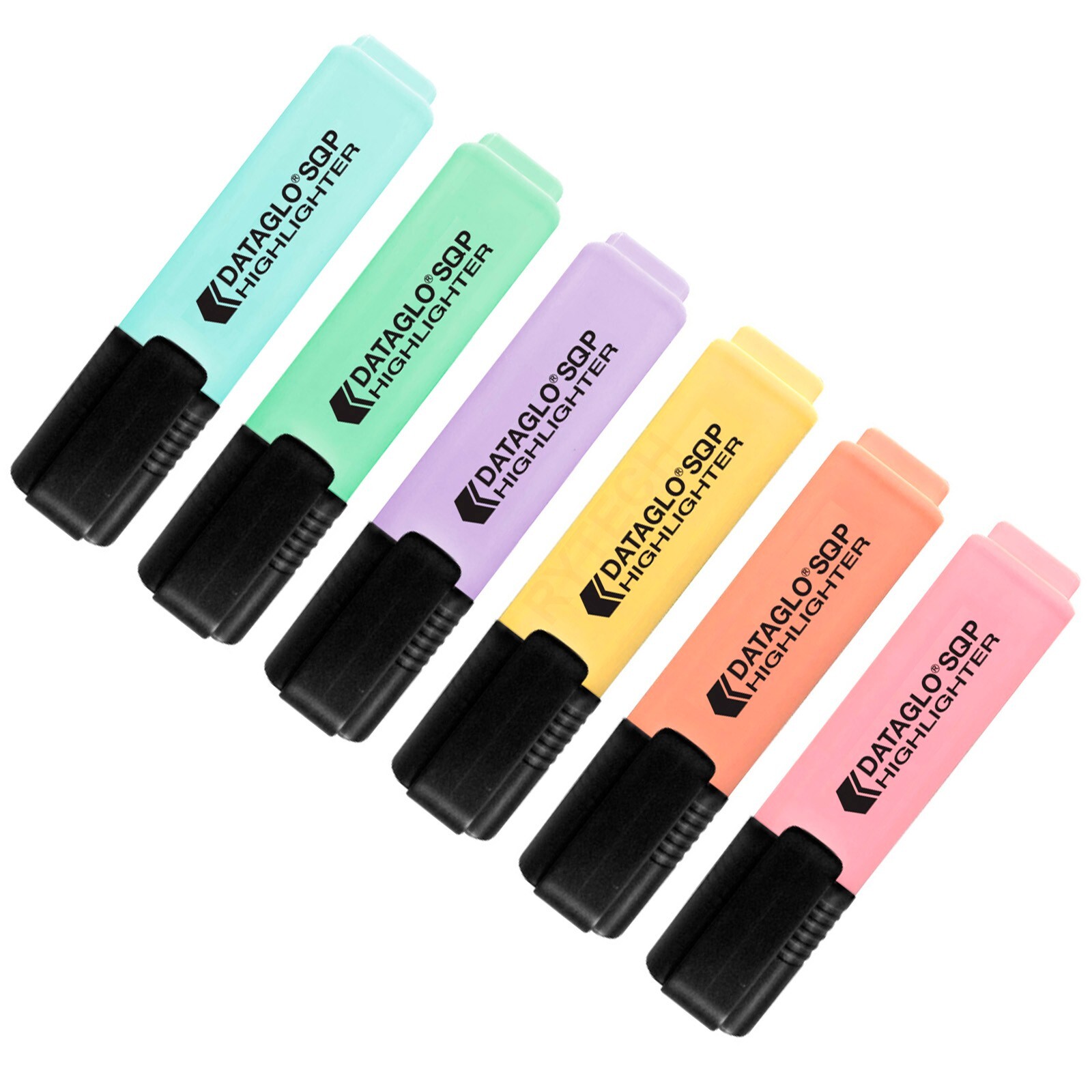 Pack Of 6 Assorted Dataglo Pastel Chisel Tip Highlighter Pens School Office Neon