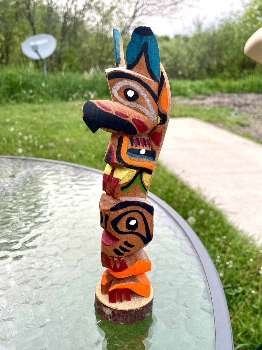Vintage Native American Indian Hand Carved Wooden Painted Totem