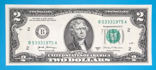 B 5333 1975 A : TRAILING YEAR 1975 $2 Two Dollar Bill Serial Number - Picture 2 of 3