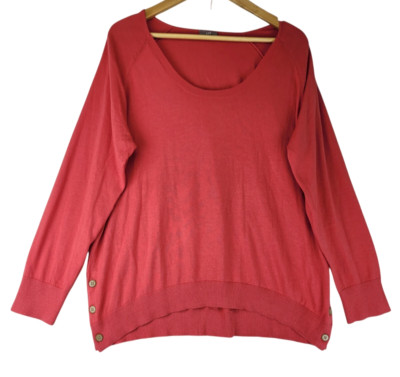 J. Jill Silk Sweater Women L Red Knit Silk Blend Quiet Luxury Soft Button Detail