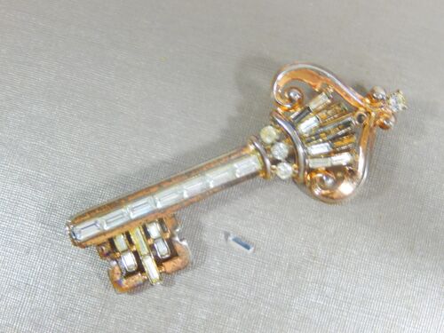 CROWN TRIFARI ALFRED PHILIPPE SKELETON KEY Pat # 159520 RHINESTONE BROOCH AS IS