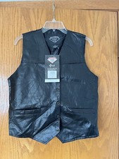 Mens Diamond Plate Genuine Leather Motorcycle Vest Black size M W/Ace Of Spades
