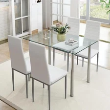 Kitchen Table Set 5 Piece Counter-Height Glass And Faux Leather Dining Table Set