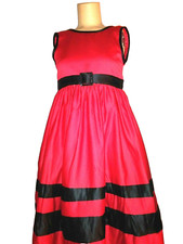 Kids girl long fit and flare dress Little Miss size10 red fabrics black belt