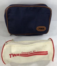 Vintage TWA Trans World Airlines Travel Toiletry & Overnight Kit 2 LOT Complete