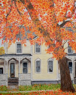 Fall Themed Art Featuring An Old House , Colored Pencil Drawing By N.E.Thompson