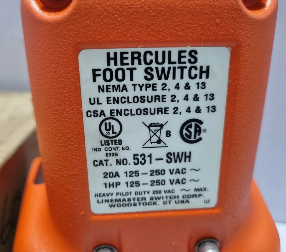 Linemaster Schalter 531-SWH Hercules Fußschalter W W Grainger 2W807 - Image 3 of 4