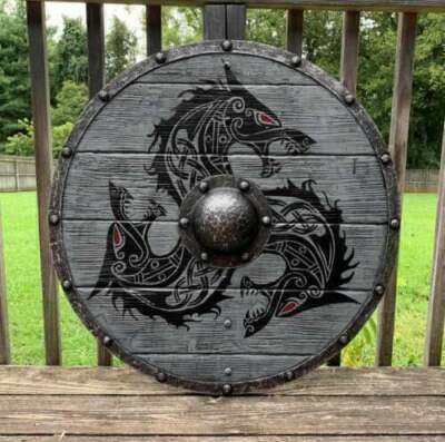 Medieval Warrior Wood & Steel Viking Round shield Dragon Face Viking Shield