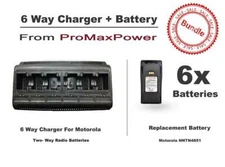 6x Motorola Radio Batteries NNTN4851 w/ Gang 6-Bank Charger for CP200XLS, EP450