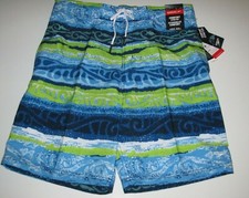 Speedo Men's L Blue Green Print Swim Shorts Trunks Board Shorts Mesh Lined
