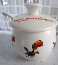 MY GOODNESS MY GUINNESS MUSTARD POT & SPOON -VINTAGE- HAND PAINTED- CARLTON WARE