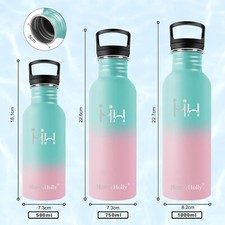 Water Bottle Stainless Steel Metal with Straw Filter BPA Free GYM School 2 Lids