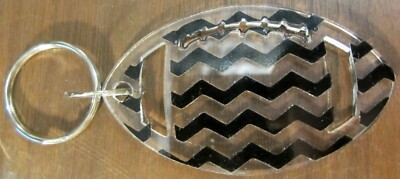 Football Shape Key Chain Plastic Black Clear Laces Zigzag Stripes Cutouts Open