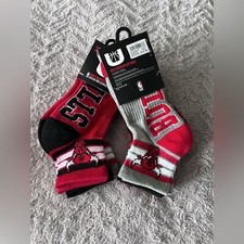 Bundle 2 Packs Youth/Kids NBA Bulls Red and Black Athletic Crew Socks