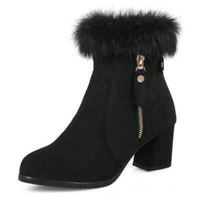 Details about   New Fashion Fur Trim Women Winter Warm Chelsea Comfort Block Heel Ankle Boots L 