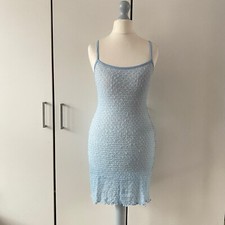 Urban Outfitters Lola Textured Mini Dress Size XXS Blue Strappy Semi Sheer