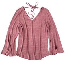 LOFT - Womens XXS Petite - NWT - Pink Space-Dye Bell Sleeve V-Neck Sweater Tee