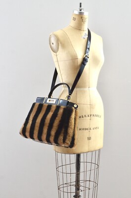 Fendi Peekaboo Shearling Pequin Tobacco Black | eBay