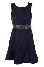 Nine West Navy Sleeveless Embellished Waist Fit & Flare Dress 4