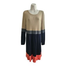 Eliza J Brown Navy Pink Color Block Sweater Dress Long Sleeve Size Med Zip Back*