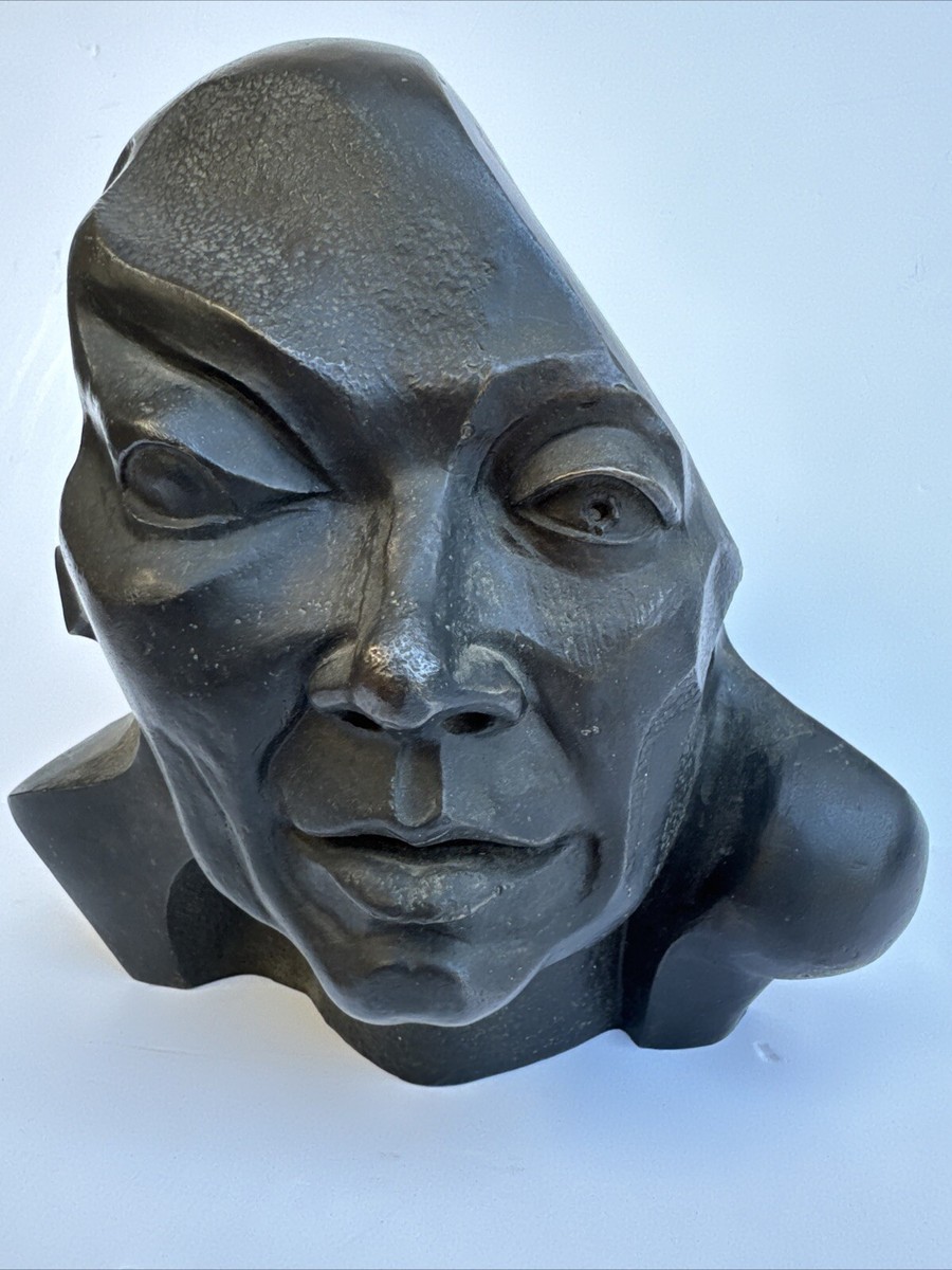 MID CENTURY BRONZE METAL SCULPTURE ABSTRACT FACE CUBISM