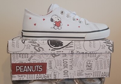 Peanuts Canvas Low Top Sneaker Shoes Snoopy Hearts White/Red